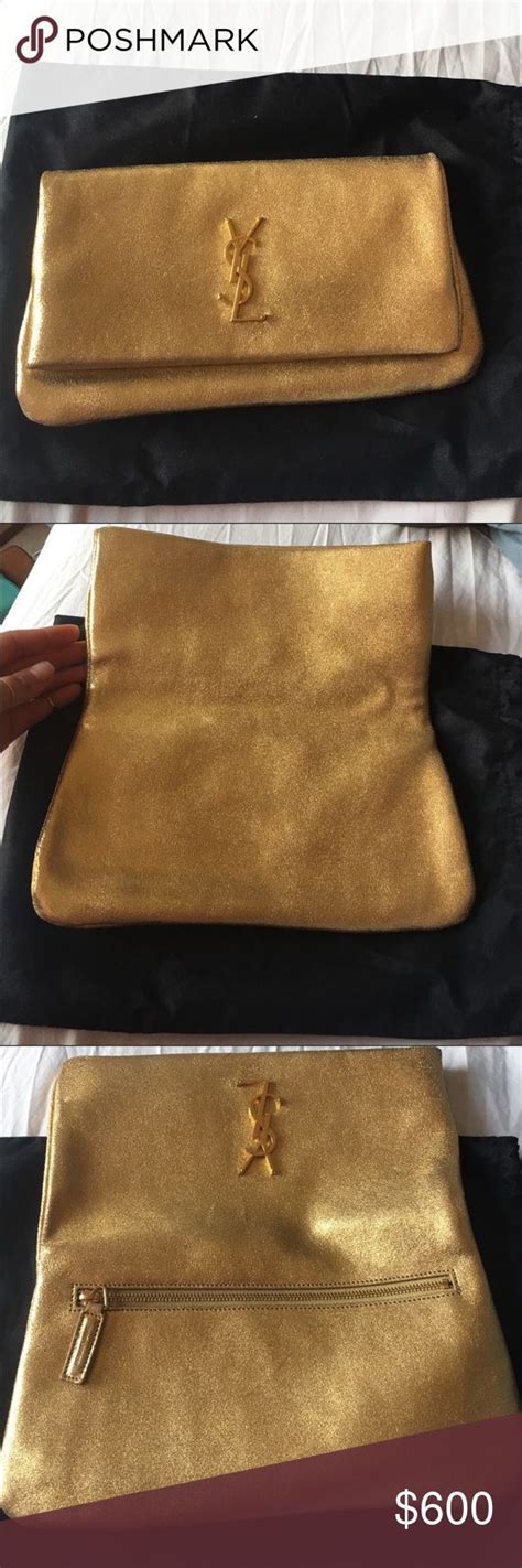 ysl gold glitter clutch|authentic ysl handbag clutch.